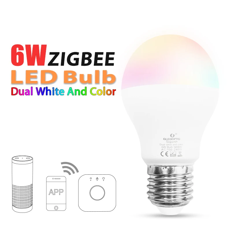 ZIGBEE светодиодный светильник E27 E26 RGBCCT 6 Вт 12 Вт с регулируемой яркостью, умный светильник переменного тока 110 В 220 В, светодиодный светильник с управлением через приложение для смартфонов, работает с Alexa Echo