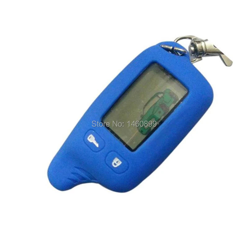 

2-way TW 9010 LCD Remote Control Keychain with Blue Silicone Case for Russian Two way car alarm system Tomahawk TW-9010 TW9010
