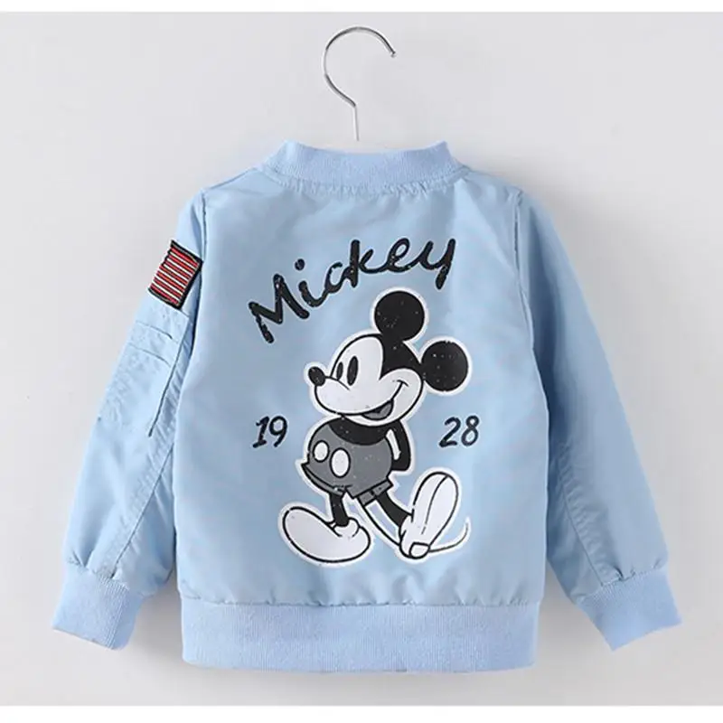 Модная одежда для малышей Куртки с Микки Маусом для девочек и мальчиков Детское пальто одежда с Микки детская осенне-Весенняя верхняя одежда бейсбольная ветровка - Цвет: Синий