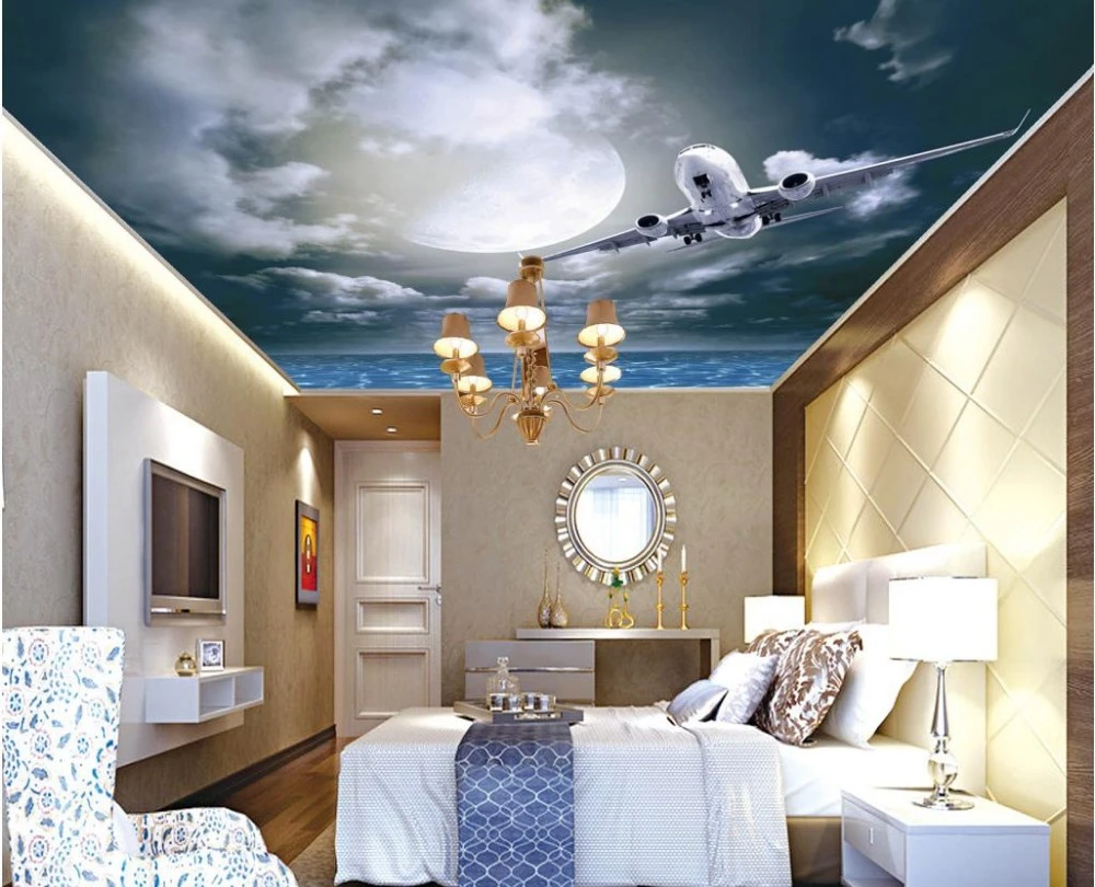 3dルーム壁紙夜空クレリビングルーム寝室天頂天井の壁紙現代家の装飾 Ceiling Wallpaper 3d Room Wallpaperwallpaper Modern Aliexpress