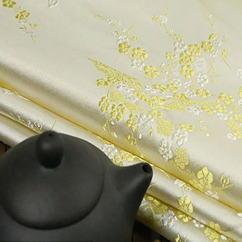 Изящная жаккардовая парчовая ткань с цветком сливы золотого и серебряного цветов 50x72 см, жаккардовая одежда, костюм, Лоскутная Ткань, обивка