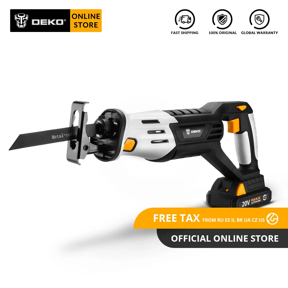 

Original DEKO 20V Cordless Reciprocating Saw Adjustable Speed Electric Saw with Battery and 4 Pieces Blades