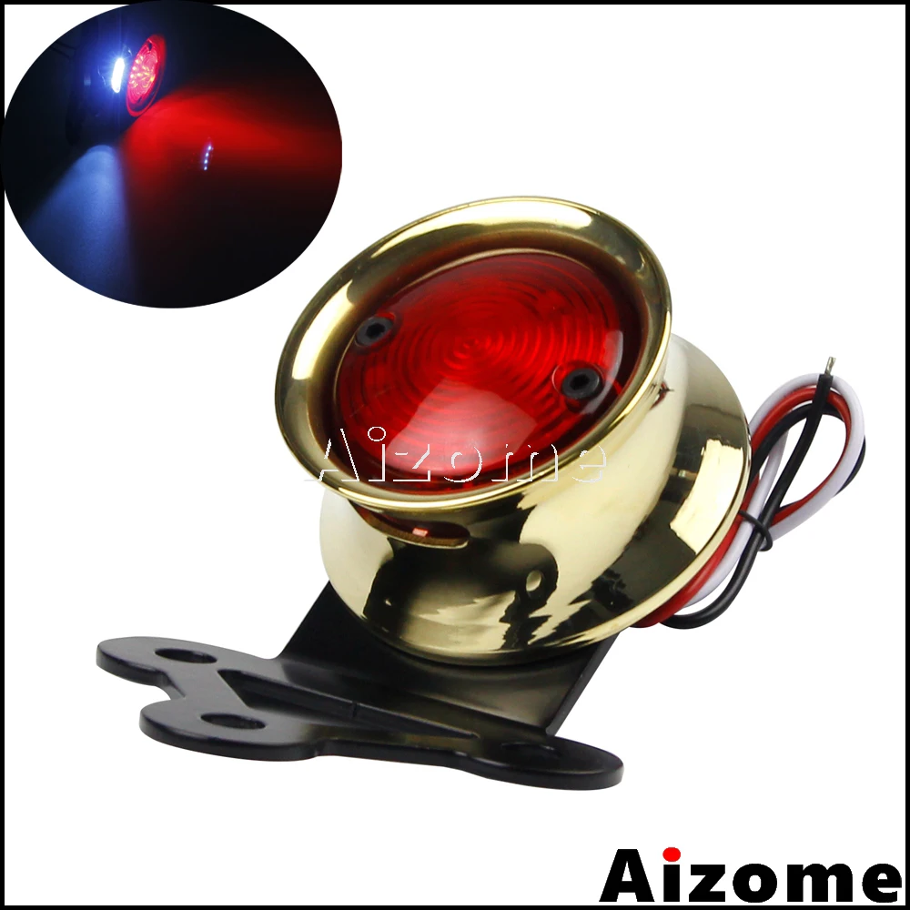 Motorcycle Old School Tail Light Round LED Taillight Brass Stop Rear