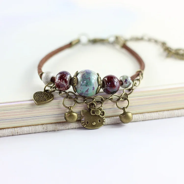 

1PCS New Fashion Adjustable Traditional Hand Woven Ceramic Bracelets Beads Simple Folk Style Women's Jewelry