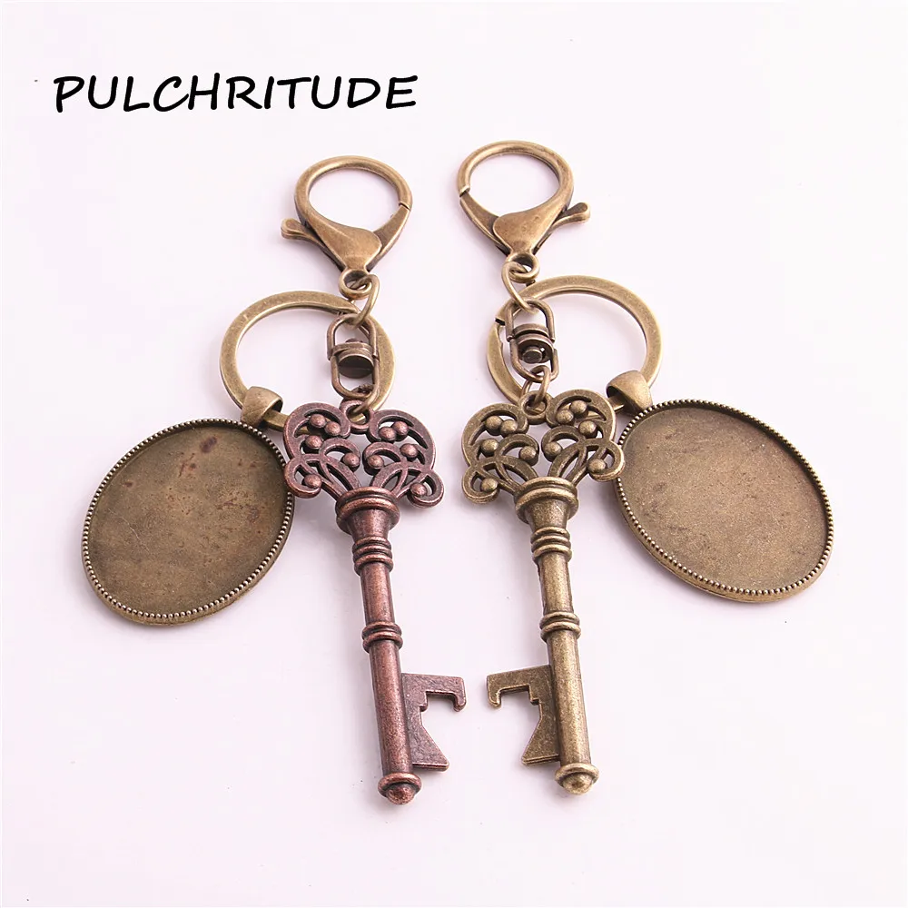 

PULCHRITUDE Metal Alloy Antique Bronze Copper 2pcs Diy Keychain bottle opener Fit oval 30*40mm Cabochon Diy Jewelry MakeC1737