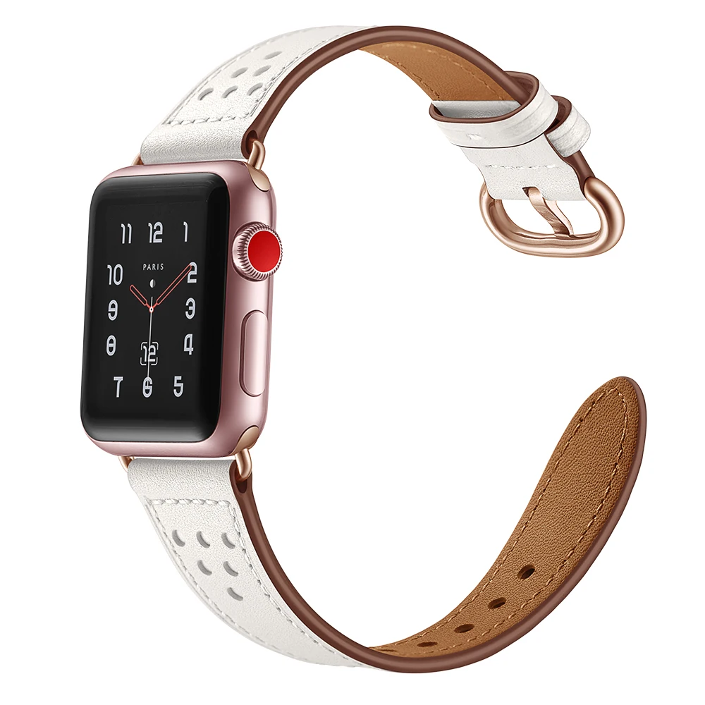 Качество белый кожаный ремешок для Apple Watch аксессуары 38 мм 42 мм умные часы наручные полосы для iWatch серии 1 2 3 ремни