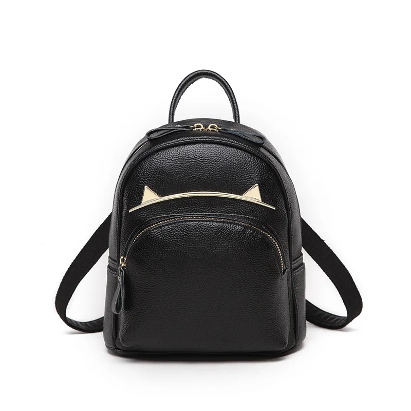 

100% Genuine Leather Women Backpacks High Quality Head Layer Cowhide Backpacks for Fashion Cat Ears Backpack Travel Bag Leather