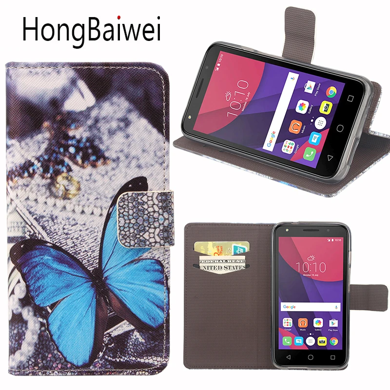 

HongBaiwei For Alcatel One Touch Pixi 4 5045X Case Fashion Girl Butterfly Pattern Flip Leather Wallet Phone Bag Case
