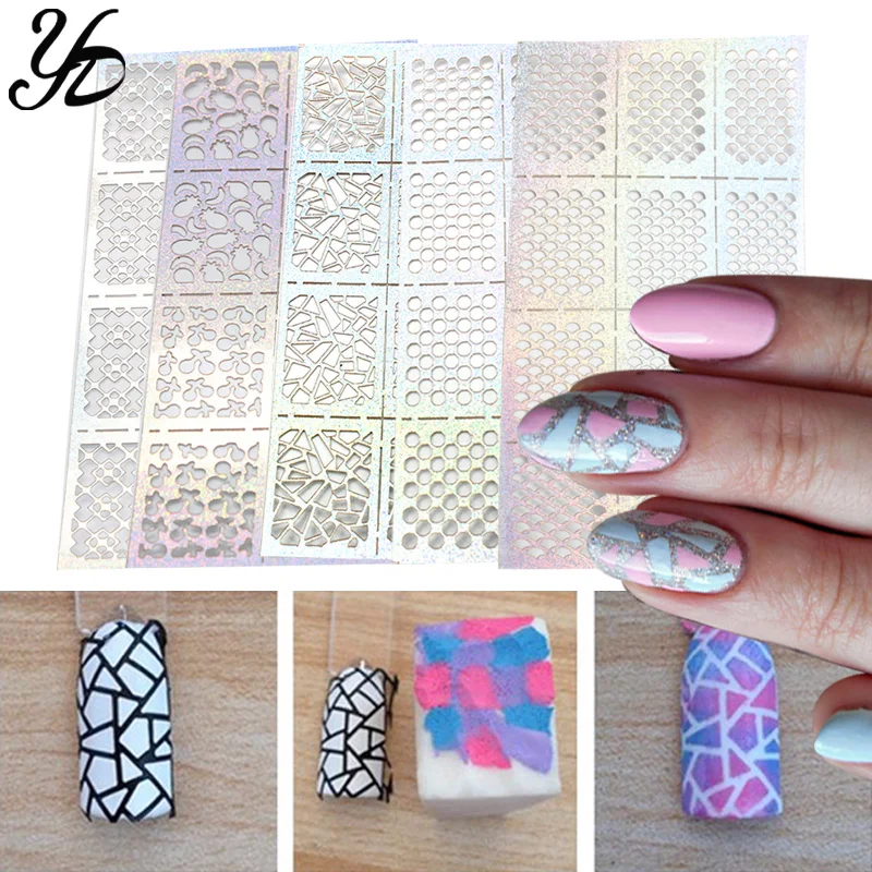 

Yiday 5pcs Irregular Hollow Pattern Nail Stencil Stamping Transfer Guide Template Plate Manicure Nails Art Stickers DIY Easy Use
