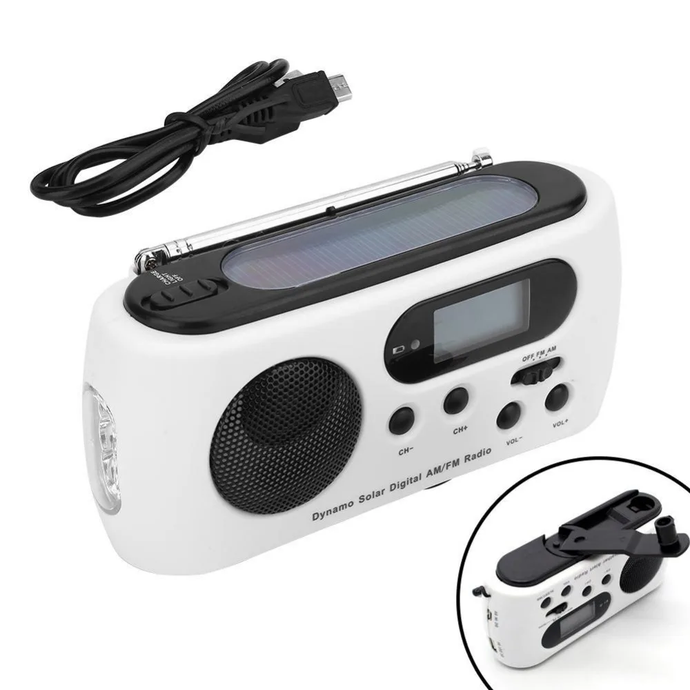 

Portable Multifunctional Emergency Flashlight FM/AM Multiband Radio with Cell Phone Charger MP3 Player Self Powered Light