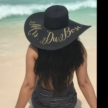 

personalize beach wedding bride bridesmaid statement floppy Mrs Sequin Sun Hats Honeymoon bridal shower party gifts favors