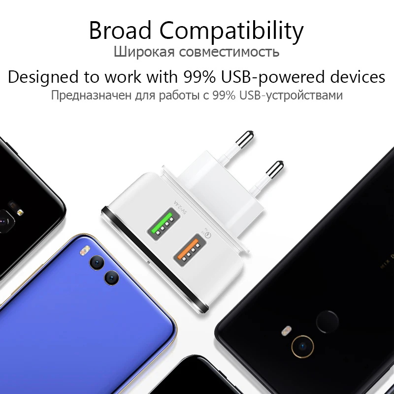 VVKing Quick Charge 3,0 Dual USB зарядное устройство 30 Вт Быстрая зарядка для iPhone samsung Xiaomi huawei LG G6 QC3.0 2 USB зарядное устройство EU US Plug