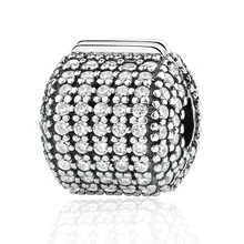 Authentic 925 Sterling Silver Pave Clear CZ Clip Charms Original fit pandora Bracelet DIY Fashion Jewelry Making Accessories