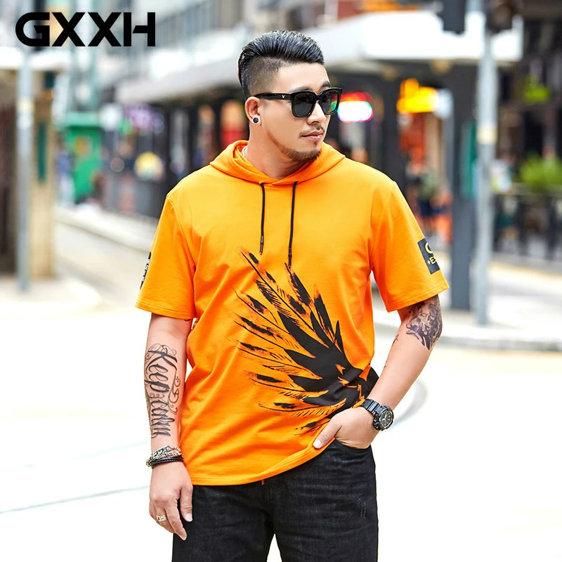 

GXXH Men T Shirt Hooded Men's Tee Plus Size 7XL 6XL Cotton Shirt Short Sleeve Summer Mens T-shirt Male Oversize Shirts Tees Tops