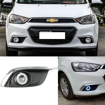 

High Quality Superb COB Angel Eyes Halo Fog Lights Projector Lens With Black Fog Cover For Chevrolet Aveo 2014