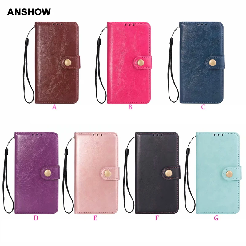 Oil Leather Wallet Case For Iphone X 8 7 Plus 6 6S Galaxy S9 A8 2018 Flip Cover Card Coque Luxury Phone Pouch Strap 50PCS | Мобильные