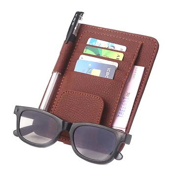 

Car Sun Visor Glasses Holder Clip Credit Card Pack PU Leather ID Storage Bag M8617