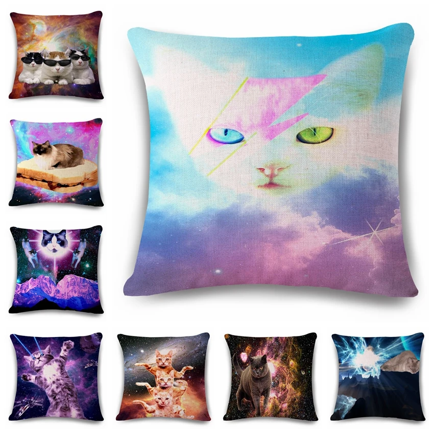 

cat watercolor sky dream Cushion(No Filler) Polyester Family affection Sofa Car Seat family Home Decorative Throw Pillow