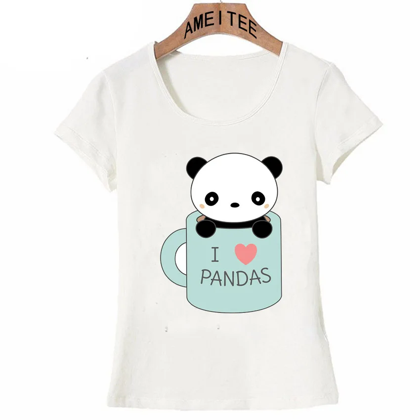 

New Arrival summer Women T-Shirt Kawaii Cute I Love Pandas Print T-Shirt Girl White Tops fashion ladies casual Tees