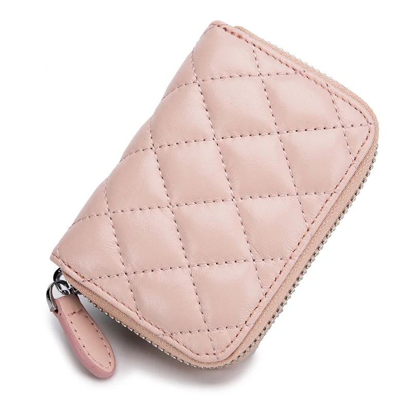 

New Arrivals Premium Sheep Skin Geometric Women Card Wallets European And American Multi-function Plaid Style Zipper Coin Purse