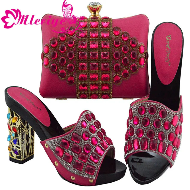 

New Arrival Ladies Italian Shoes and Bag Set Decorated with Rhinestone Shoes and Bag Set African Sets 2019 Nigerian Women Shoes