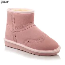 QZYERAI Mulheres Botas de Inverno Botas de Neve Curto Tornozelo Inverno Botas de Couro Genuíno das mulheres Sapatos de Pelúcia Quente Botas Femininas Mais
