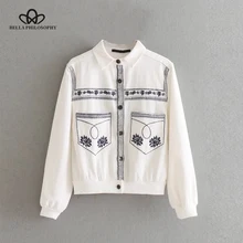 Bella philosophy, Повседневная джинсовая куртка для женщин, пальто с вышивкой, женское однобортное пальто, верхняя одежда для женщин, женская одежда