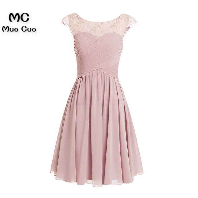 A-line Scoop Chiffon Cap Sleeves Pink Short Prom Dresses Homecoming Dresses
