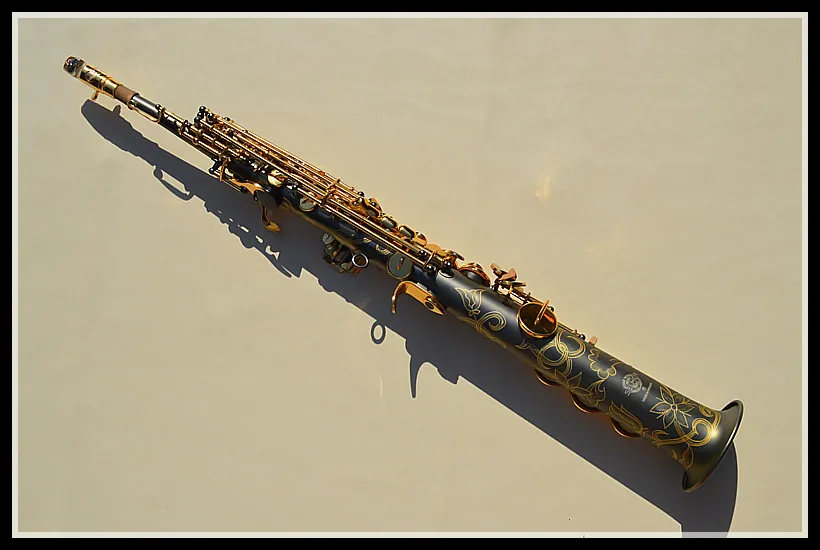 Матовый черный жемчуг золото сопрано sax построить один высокочастотный саксофон+ металлический микрофон