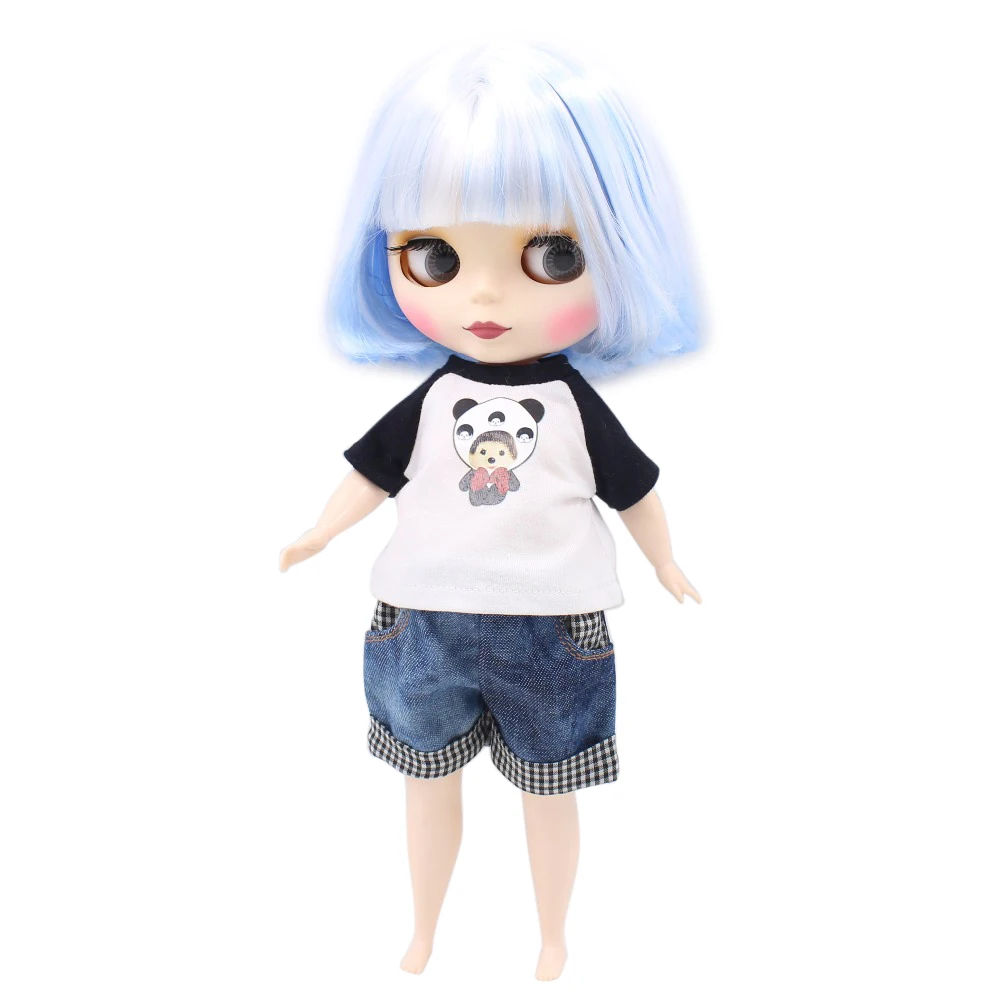 

Free shipping factory plump blyth doll 1/6 30cm white mix blue fat body white skin matte/frosted face gift toy 130BL1366005