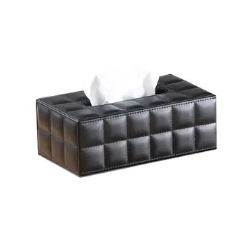 

Simple PU Tissue Box Rectangle Paper Towel Holder Desktop Napkin Storage Container for Home Office (Size S, Black)