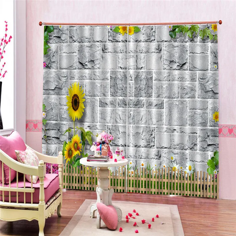 

Sunflower Curtains with pearls Luxury 3D Window Living Room wedding bedroom Drapes Rideaux Customized size pillowcase JUN4