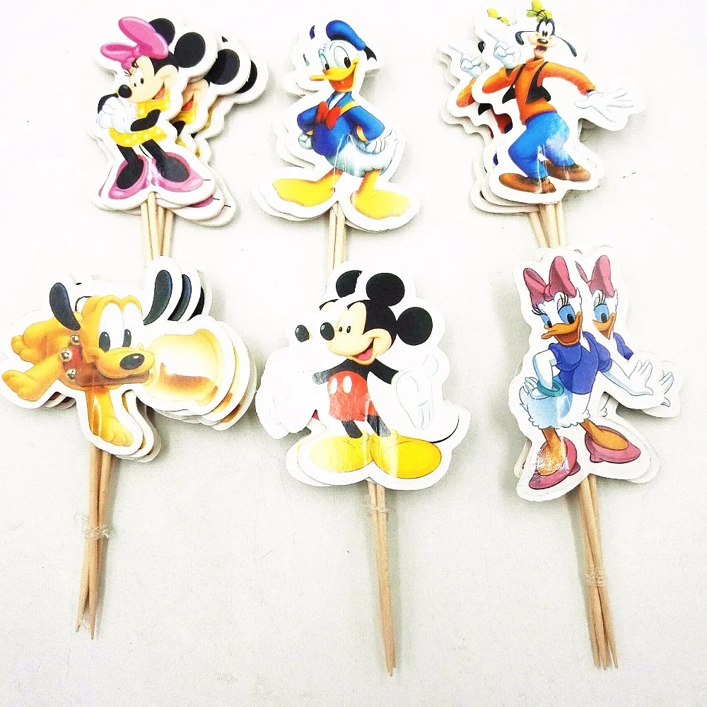

24pcs Mickey Minnie Mouse Cake Dessert Inserted Card Prod With Picture Cake Topper Decoration Kid Birthday Party Decoration