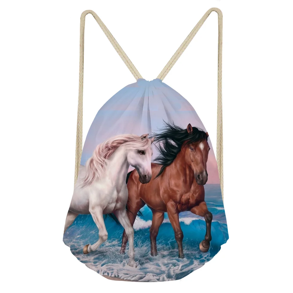 

ThiKin Boys Drawstring Bag Horse Printed Student School Backpack Women Storage Bag Girls Easy Carry on Bag Shopping Bag