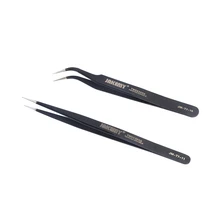 JAKEMY 2pcs JM-T7-11/15 Stainless Steel Electronic Long Pointed Tip Tweezer Curved Tip Tweezers Phone Repair Antistatic Tweezers