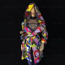 Джаз танцевальные костюмы Монро голова с капюшоном длинный Тренч пальто личность хип хоп куртка ночной клуб сценическая одежда для певцов DNV10003