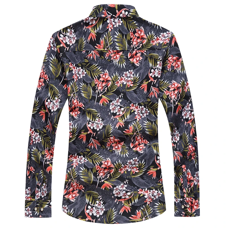 LONMMY платье повседневные мужские рубашки slim fit Мужская гавайская рубашка блузка с цветочным принтом длинным рукавом высокое качество для