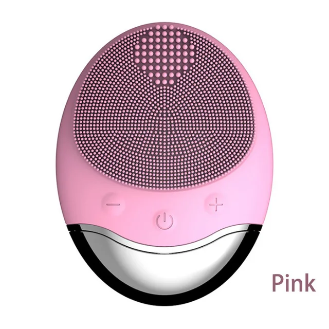 Pink Звуковая Очищающая щетка для лица, очищающее средство, массажер, Силиконовый Вибрирующий, водонепроницаемая Очищающая щетка для лица, перезаряжаемая - Цвет: Pink