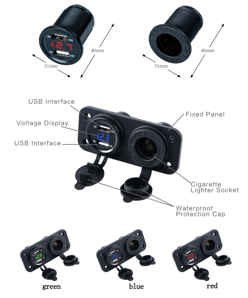 2 порта USB Автомобильное зарядное устройство двойной USB с гнездом прикуривателя+ светодиодный вольтметр Чистая медь электронный автомобильный разъем зарядного устройства
