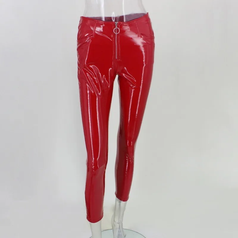 Red Slaygirl, сексуальные осенние штаны из искусственной кожи, двойная молния, плотная Талия, для женщин, высокая талия, узкие, маленькие ноги, брюки-карандаш - Цвет: Red