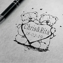 40 мм Персонализированная Свадебная таможенная Печать Самостоятельная Заправка чернилами два милых медведя пригласительные уплотнения адрес круг квадратный доступны