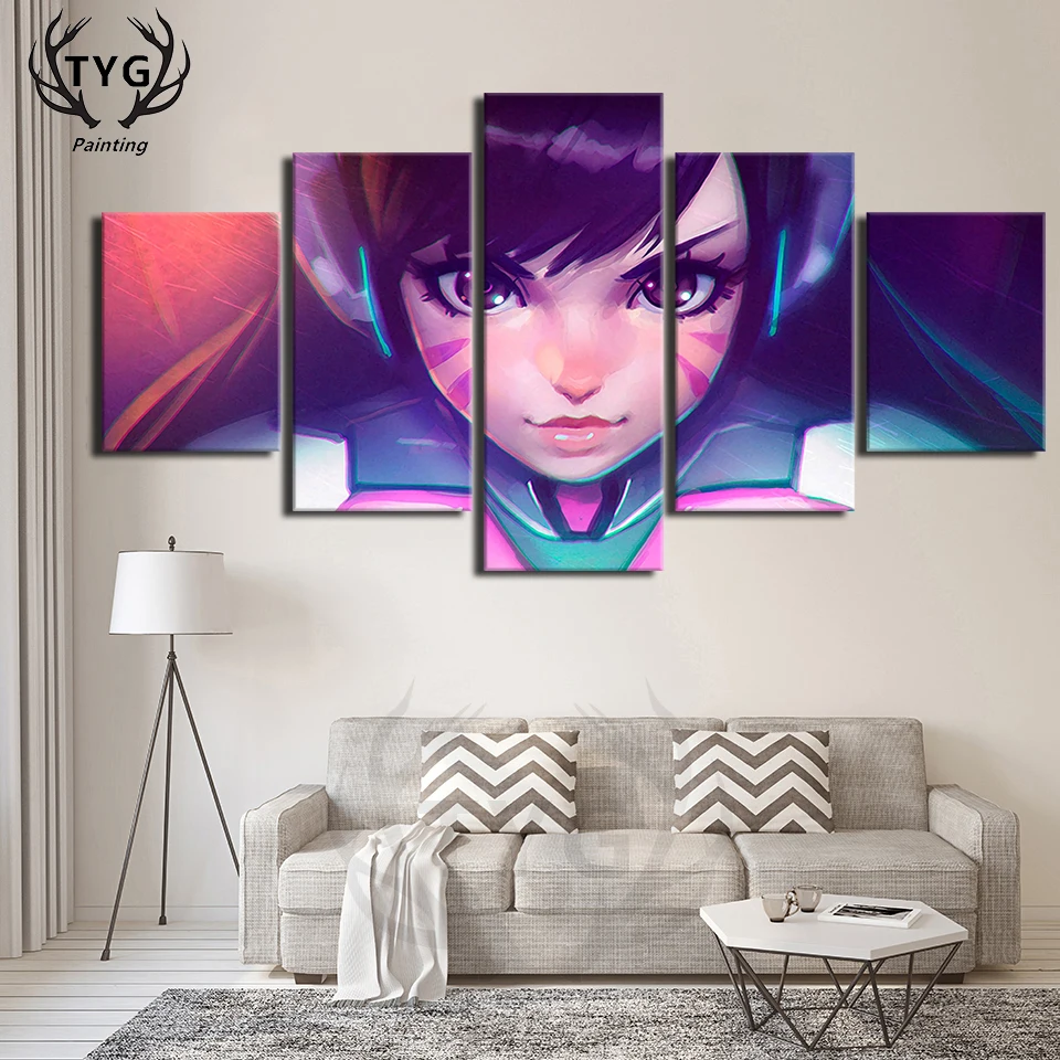Internet cafes wall HD Print D.VA Artwork Poster Decorative Picture Canvas Painting Game Figure 5 Piece Canvas Art Drop Shipping