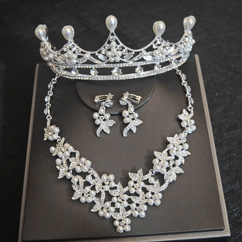 Bridal Accessories Wedding Jewelry Set Rhinestone Necklace Earrings Tiara Crown