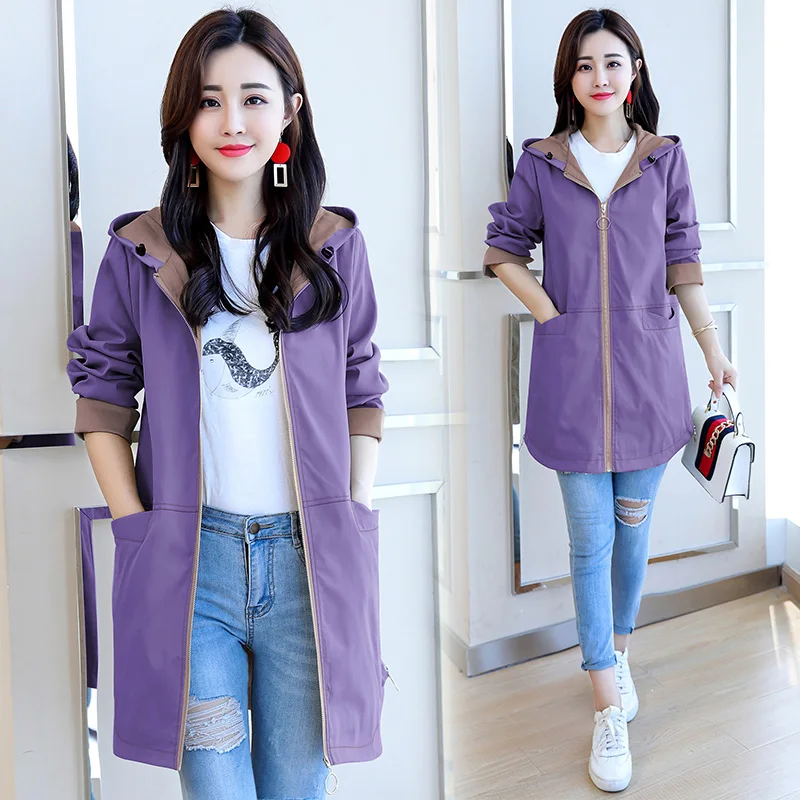 Goedkoop Grote Maat Vrouwen Mid lengte Trenchcoat 2019 Lente Herfst Nieuwe Outwears Vrouwelijke Lange Mouwen Rits Solid Pockets windbreake Top