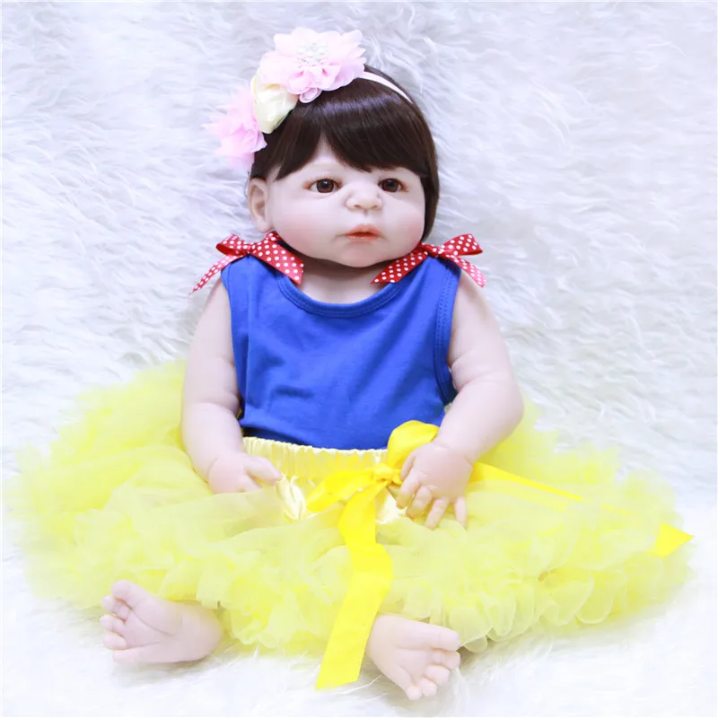 

NPKCOLLECTION 55cm Soft Silicone Reborn Dolls Baby Realistic Doll Reborn 22 Inch Full Vinyl Boneca with Yellow Poncho skirt