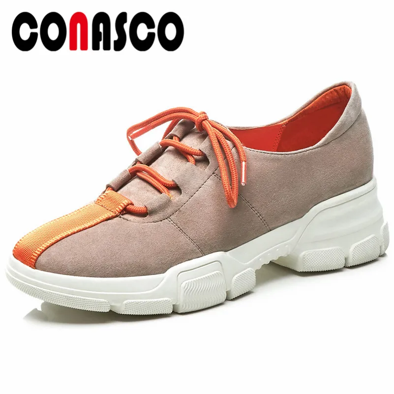 CONASCO New Arrival Women Flats Platforms Spring Summer Corss tied Casual Shoes Suede Leather