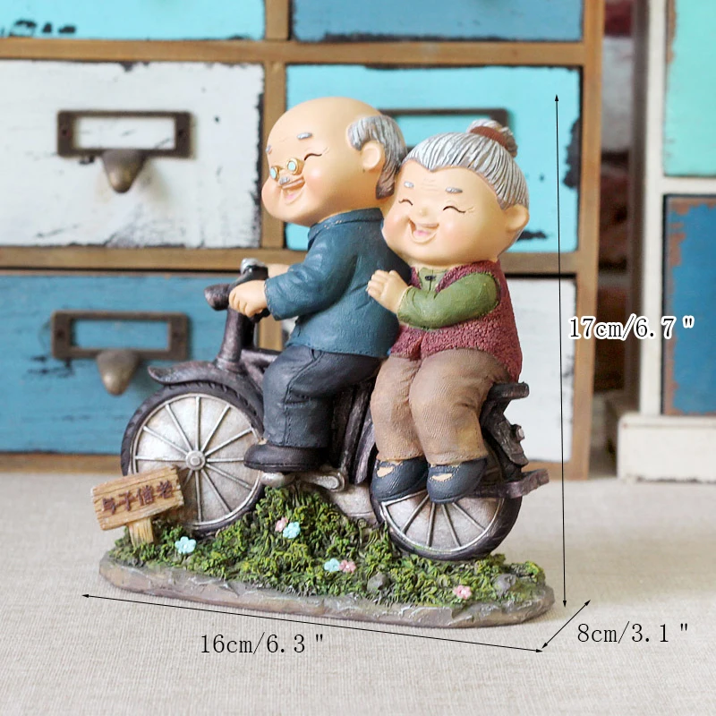 Креативная Ретро модель для езды на велосипеде для пожилых мужчин и женщин, украшения для рабочего стола, изделия из смолы, Мультяшные фигурки для дедушек и дедушек, подарки на свадьбу и день рождения