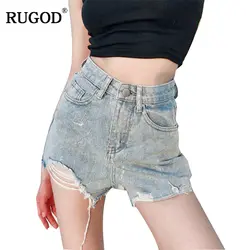 RUGOD 2018 Новый Высокая Талия прямой короткий Button Fly Ripped Винтаж Panelled high Street Для женщин джинсы летом Высокая талия джинсы