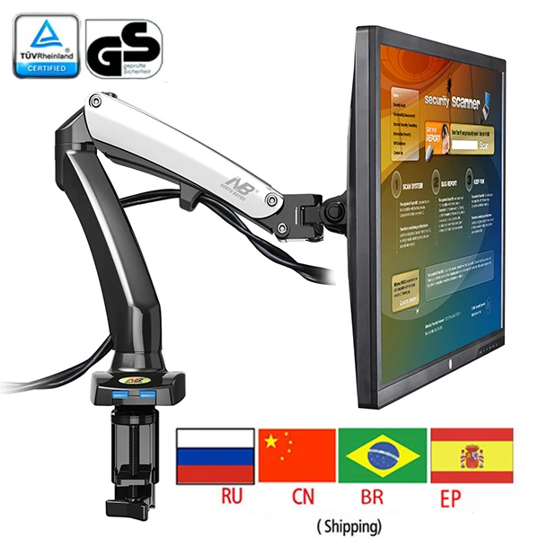 NB F100 алюминий 27 дюймов воздуха давление газа-стойки Desktop Flexi стол ЖК-телевизора крепление 360 Поворот 2 USB 1 монитор стол поддержка ЖК Кронштейн - изображение