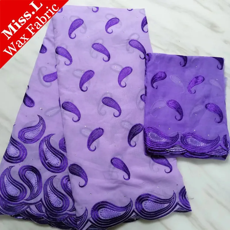 

Miss L Purple Swiss voile lace fabric high quality embroidered african laces fabrics with stones match 2 yards swiss cotton lace